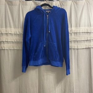 Juicy Couture zip-up hoodie sweatshirt,  royal blue velour color. Size Large